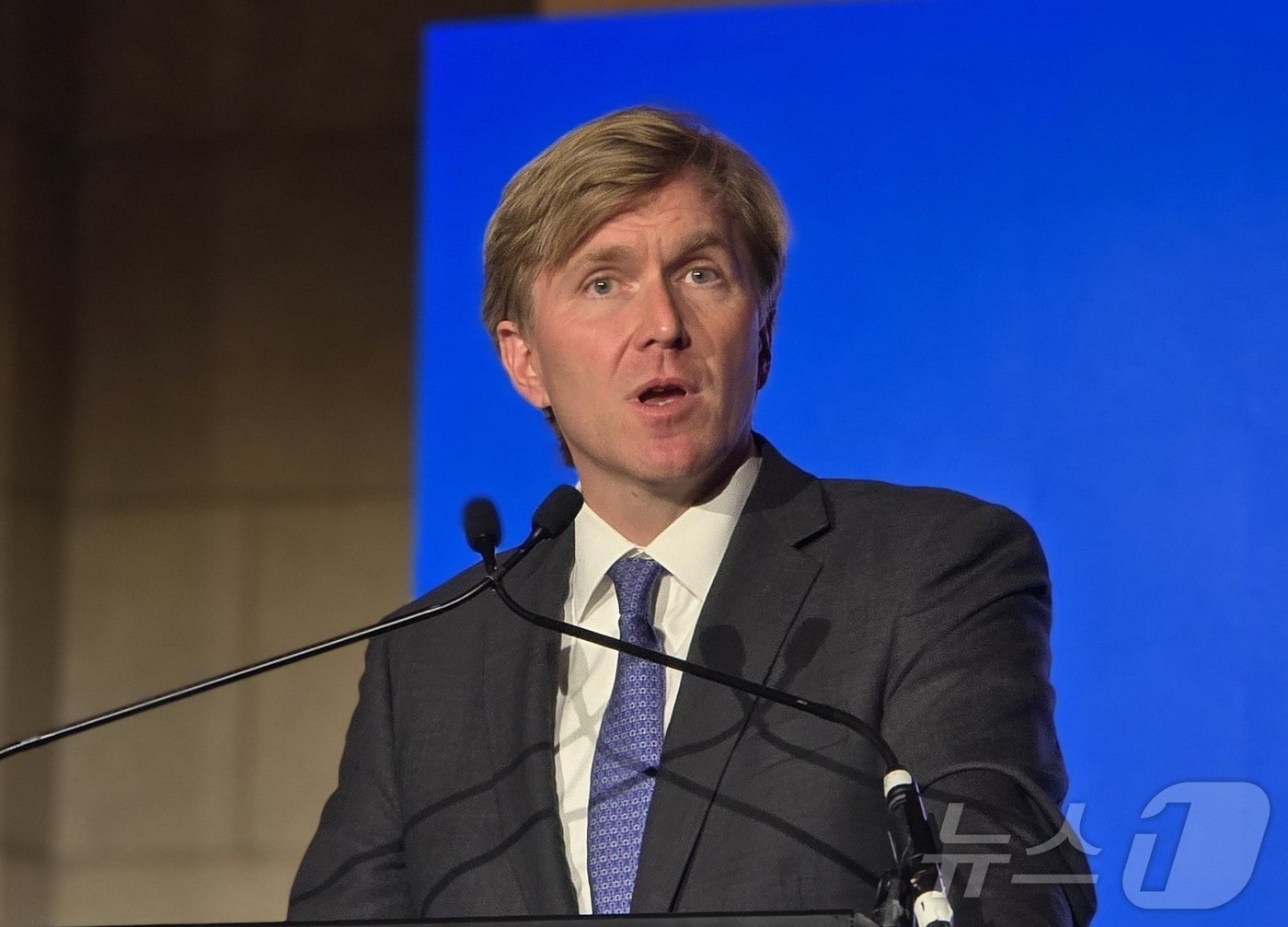 14일(현지시간) 엘브리지 콜비 미국 국방부 정책담당 차관이 워싱턴DC에서 열린 한국 국경절 행사에서 연설하고 있다. ⓒ News1 류정민 특파원