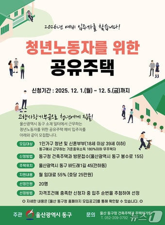 울산 동구 청년노동자 공유주택 모집 포스터.(울산 동구 제공. 재판매 및 DB금지)/뉴스1
