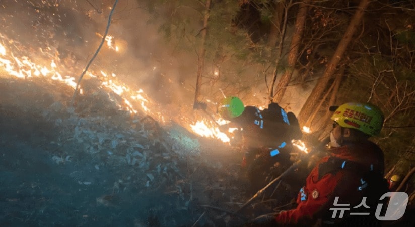 인제 기린면 산불 진화현장.(산림청 제공. 재판매 및 DB금지)/뉴스1