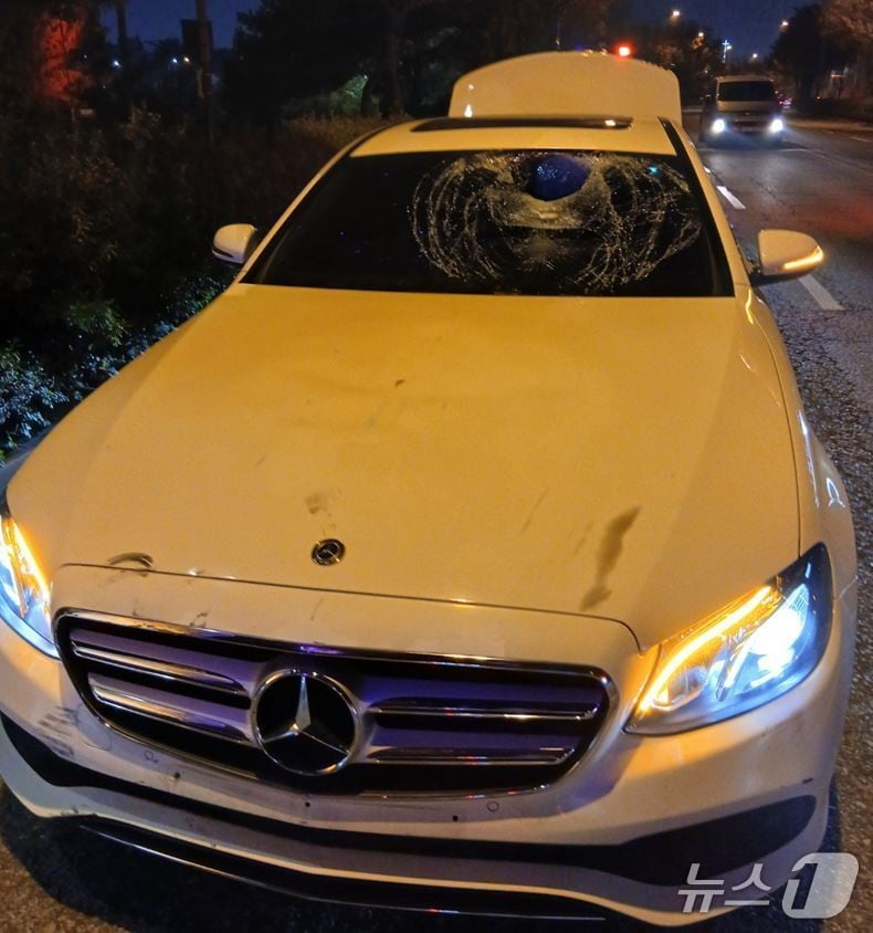 지난 24일 오후 6시 37분께 전주시 완산구 효자동 전북도청 앞 도로에서 승용차와 자전거가 충돌했다. (전북소방 제공. 재판매 및 DB금지) 2025.11.25/뉴스1