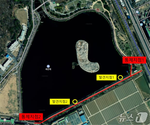  고병원성 AI에 확진된 큰기러기 폐사체가 발견된 지점. &#40;수원시 제공. 재판매 및 DB 금지&#41; 2025.11.27/뉴스1