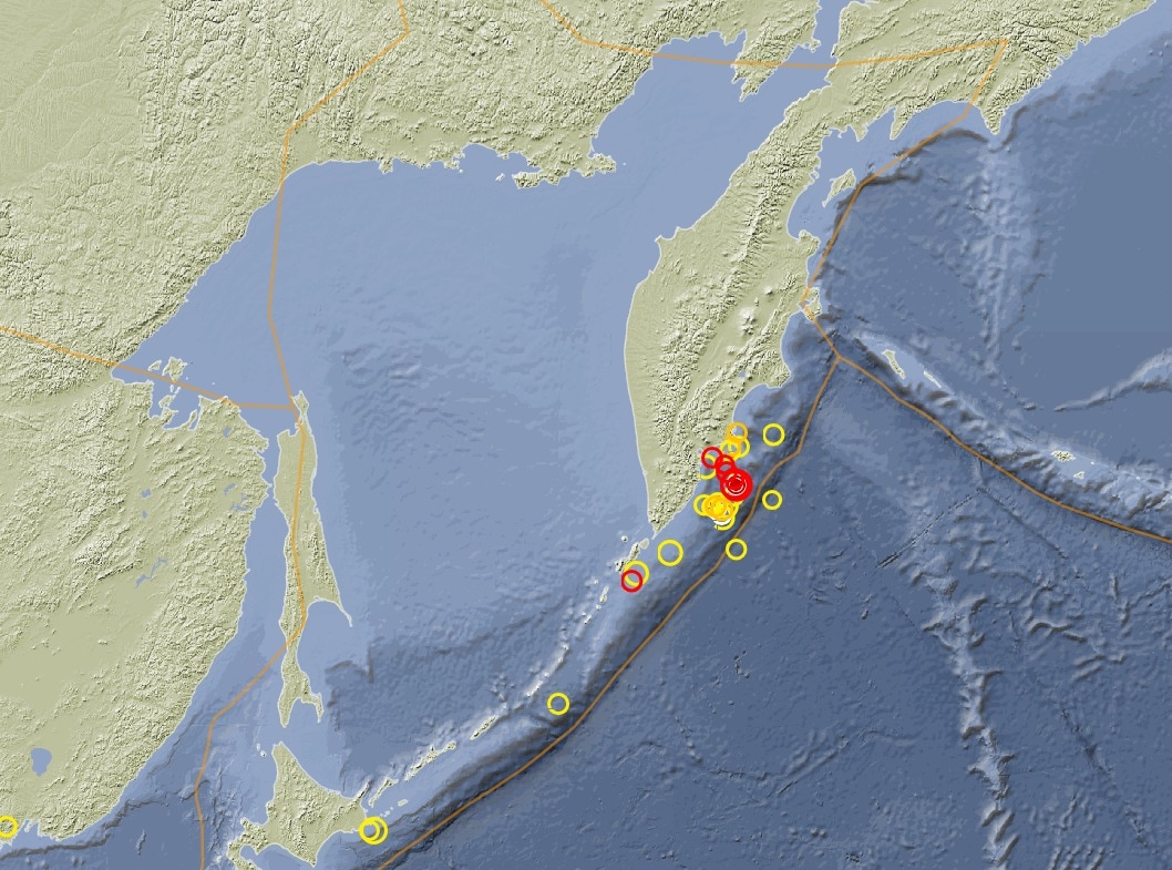 러시아 캄차카반도 인근 해안에서 발생한 지진. ( 독일 지구과학연구센터)
