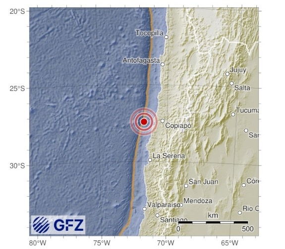 칠레 북부에서 3일(현지시간) 규모 5.8의 지진이 발생했다. 독일 지구과학연구센터 홈페이지)