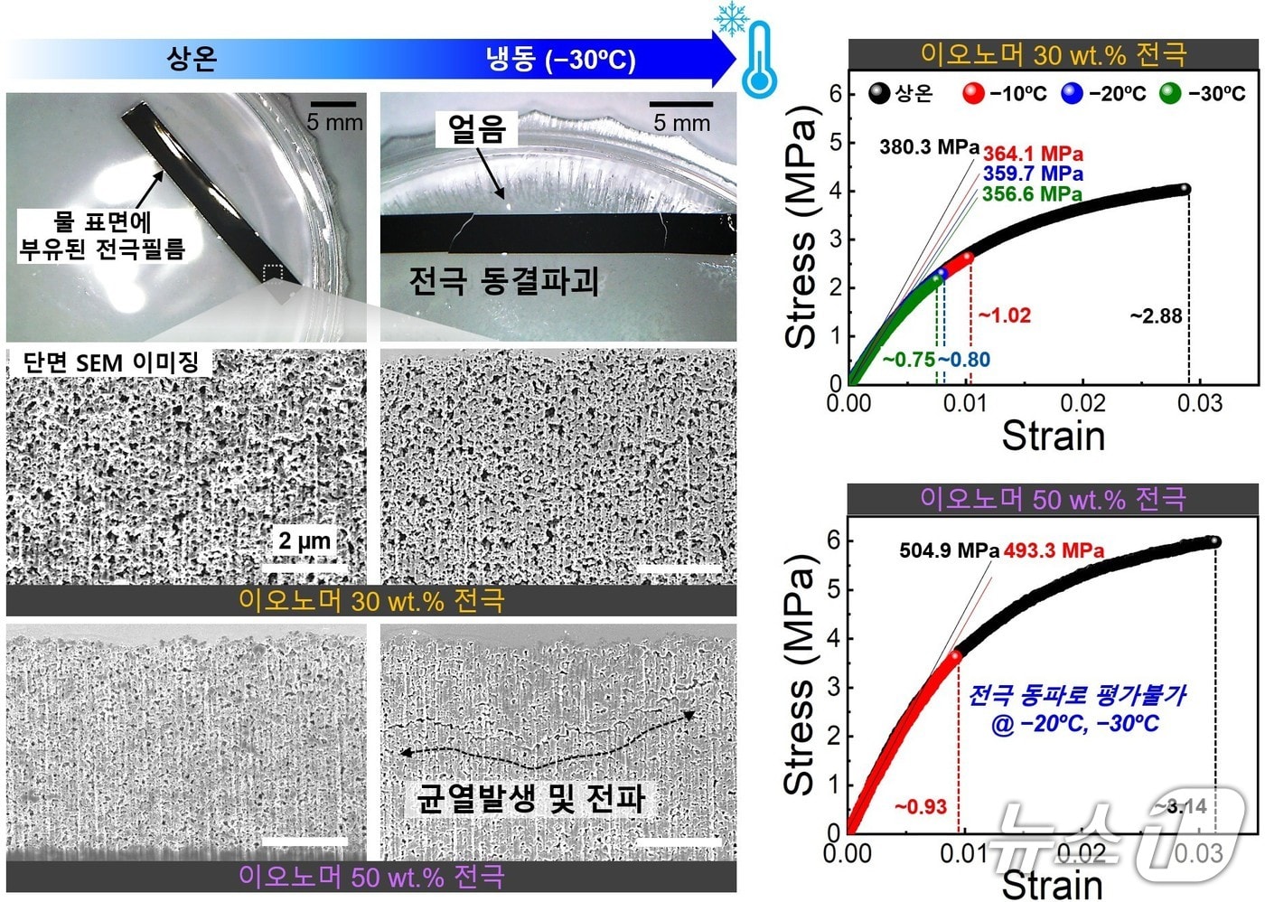 전극 속 이오노머 함량별 동파 현상 관찰 및 이에 따른 기계적 물성 평가(한국연구재단 제공) /뉴스1