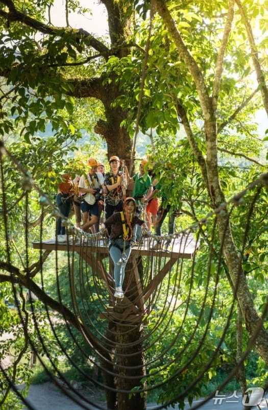 라오스 테마파크인 '그린정글파크'에서 집라인 투어를 하는 관광객들. (출처=그린정글파크 홈페이지) 2025.11.5./뉴스1