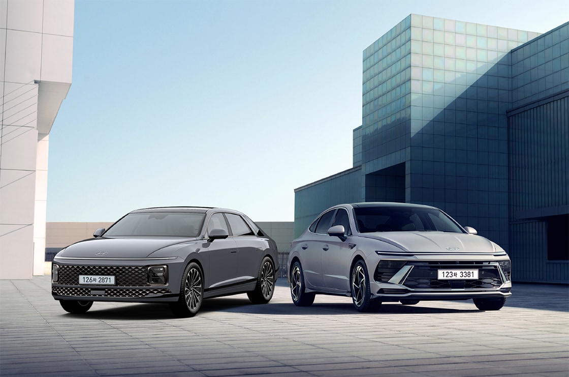 현대차 준대형 세단 '그랜저'(왼쪽)와 중형 세단 '쏘나타'(오른쪽)의 모습(현대차 제공).