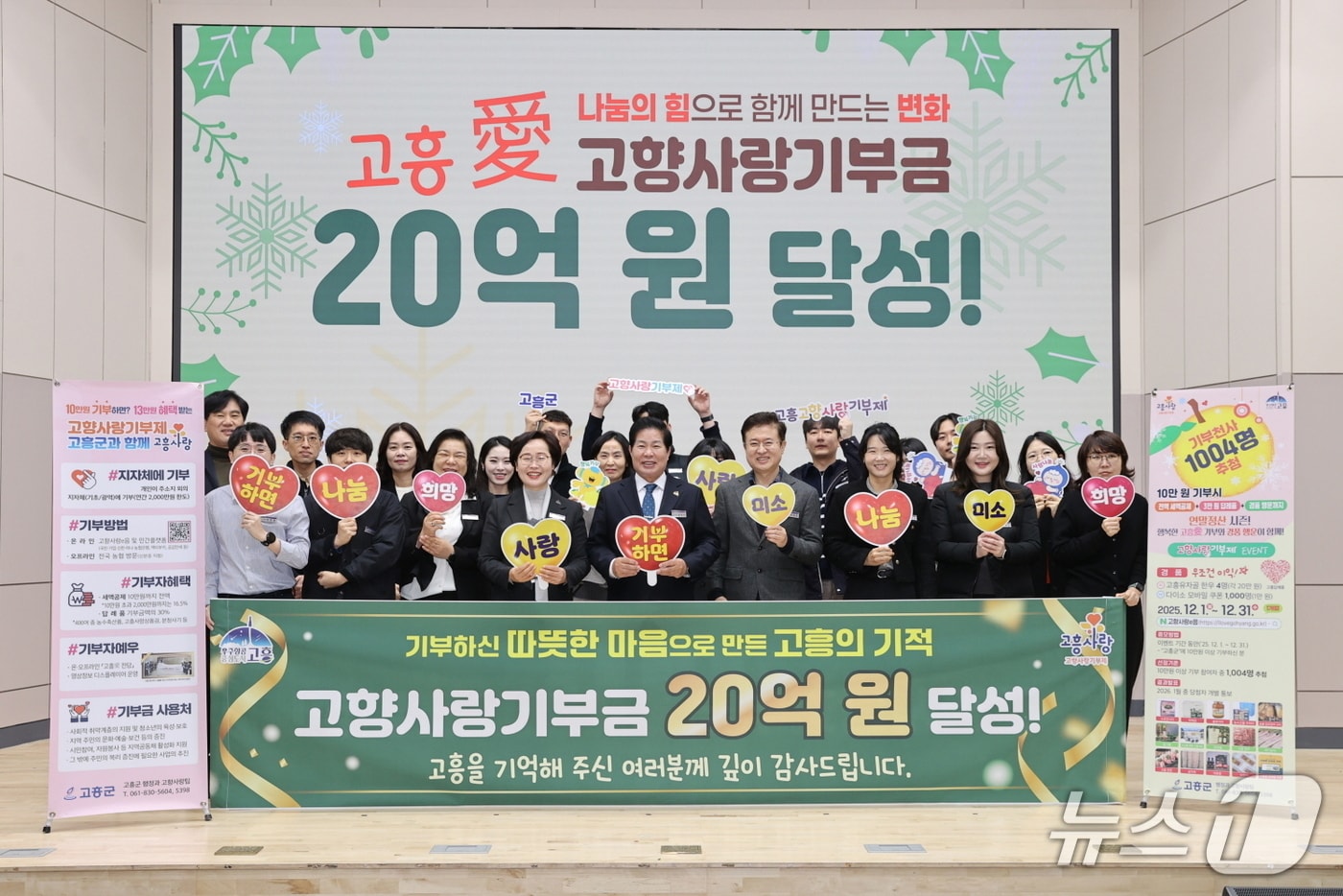 고흥군이 12일 고향사랑기부제 모금액 20억 돌파를 축하하며 기념사진을 촬영하고 있다. &#40;고흥군 제공. 재판매 및 DB금지&#41;