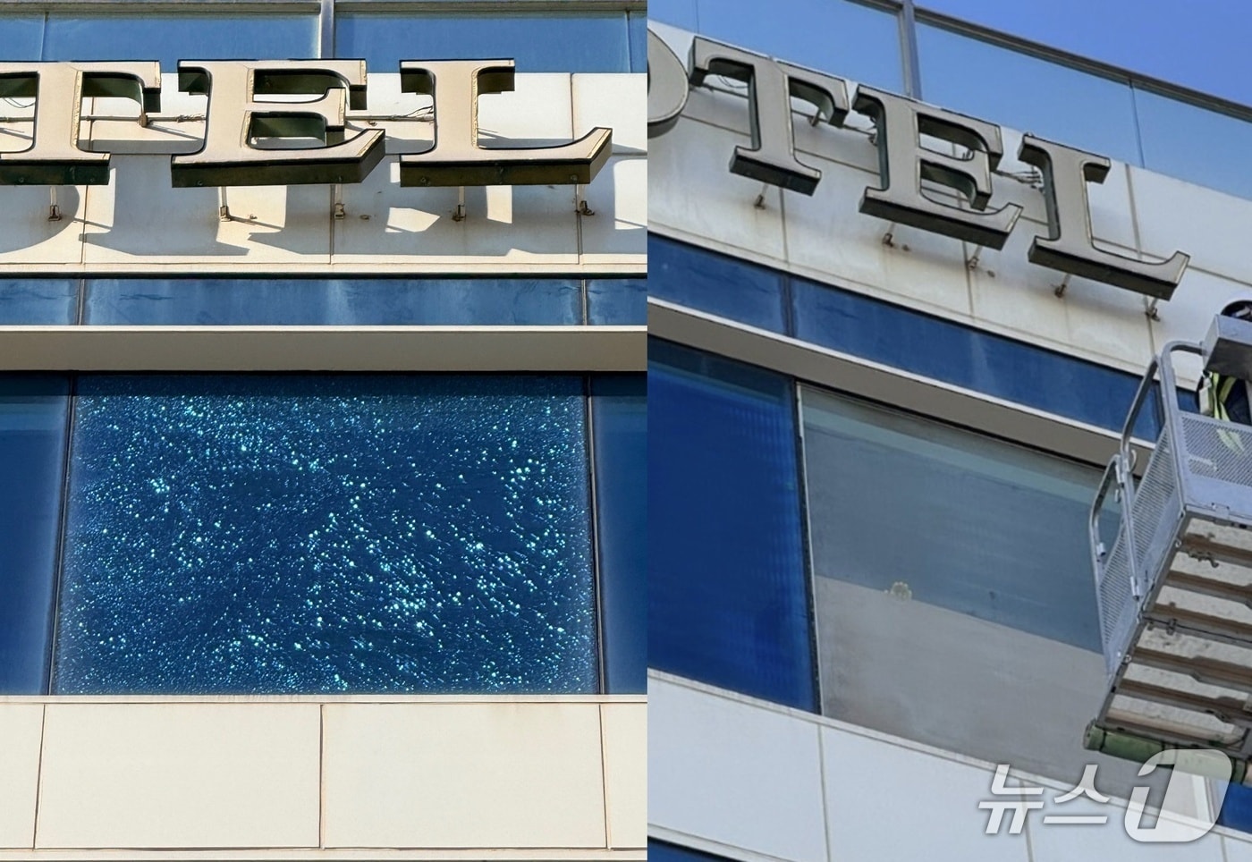 유리창 파손(왼쪽), 교체 완료.(부산경찰청 제공. 재판매 및 DB금지)