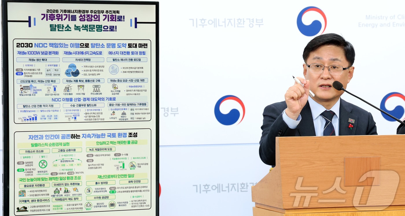 김성환 기후에너지환경부 장관이 17일 오후 세종시 정부세종청사 기후에너지환경부 브리핑실에서 2026년 업무계획 내용을 설명하고 있다. 2025.12.17/뉴스1 ⓒ News1 김기남 기자