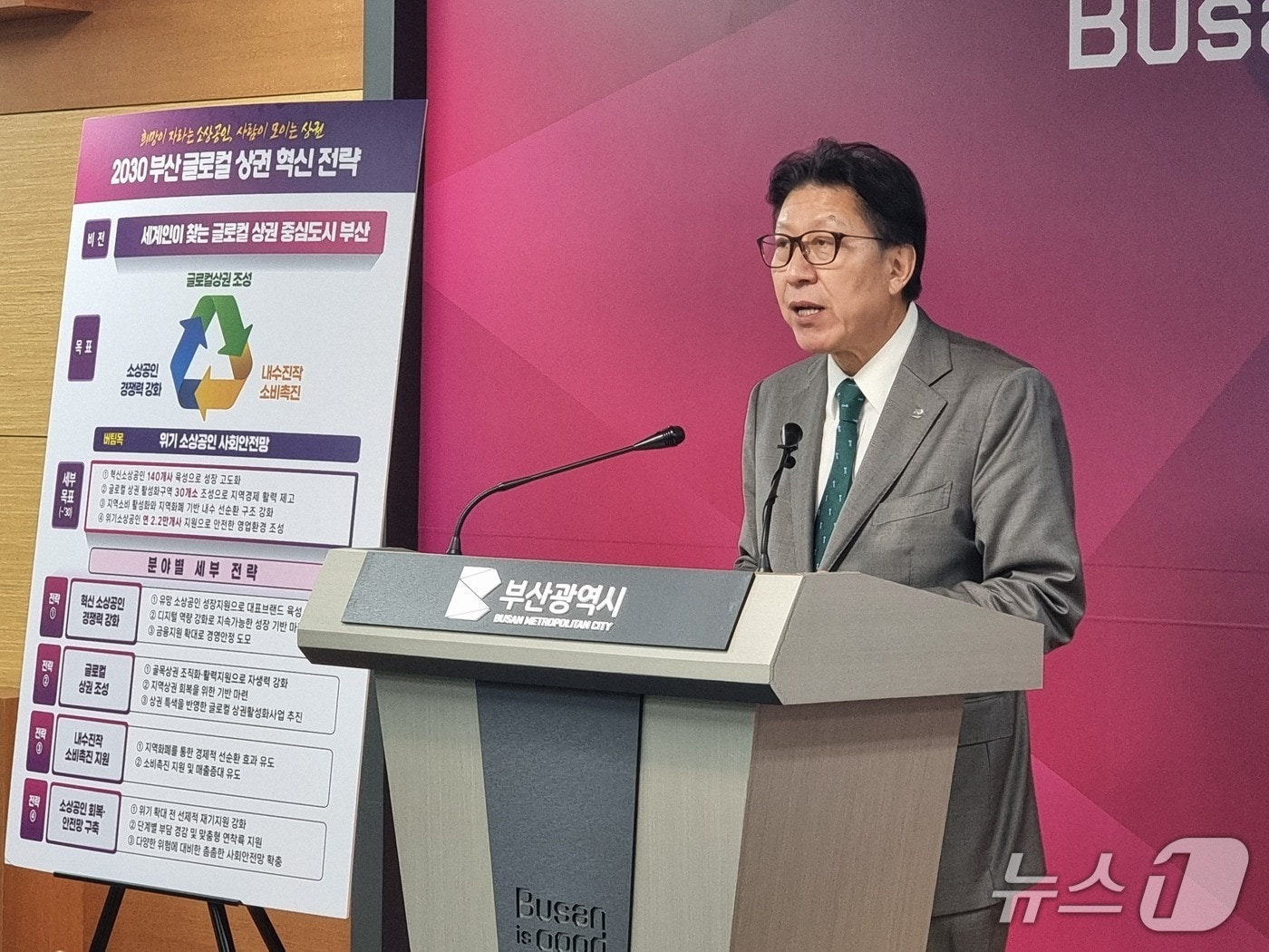 박형준 부산시장이 2일 오후 시청 브리핑룸에서 총 12조 규모의 투자·지원을 포함하는 '2030 부산 글로컬 상권 혁신 전략'을 발표하고 있다. 2025.12.2/뉴스1 ⓒ News1 임순택 기자