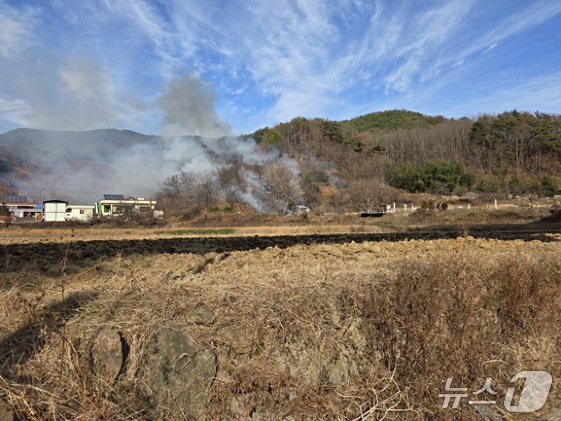 21일 오후 2시 19분쯤 전남 광양시 옥곡면의 야산에서 불이나 산림당국이 화재를 진화하고 있다.(산림청 제공. 재판매 및 DB 금지)