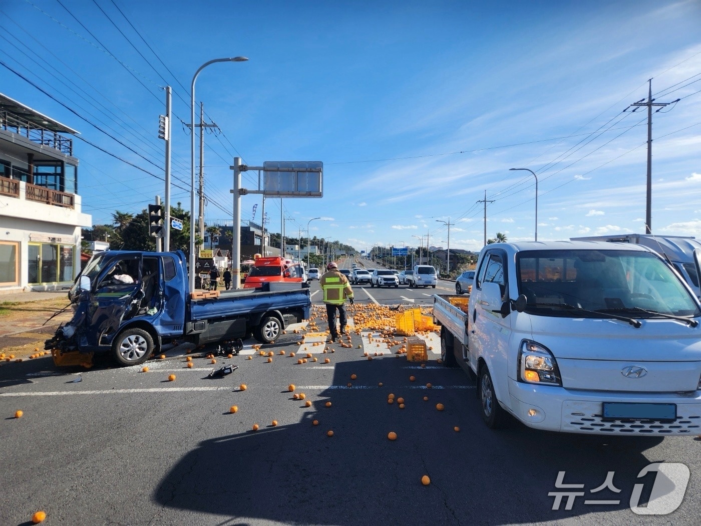 22일 제주 서귀포시 표선면에서 트럭 2대가 충돌했다.(제주도소방안전본부 제공. 재판매 및 DB 금지)