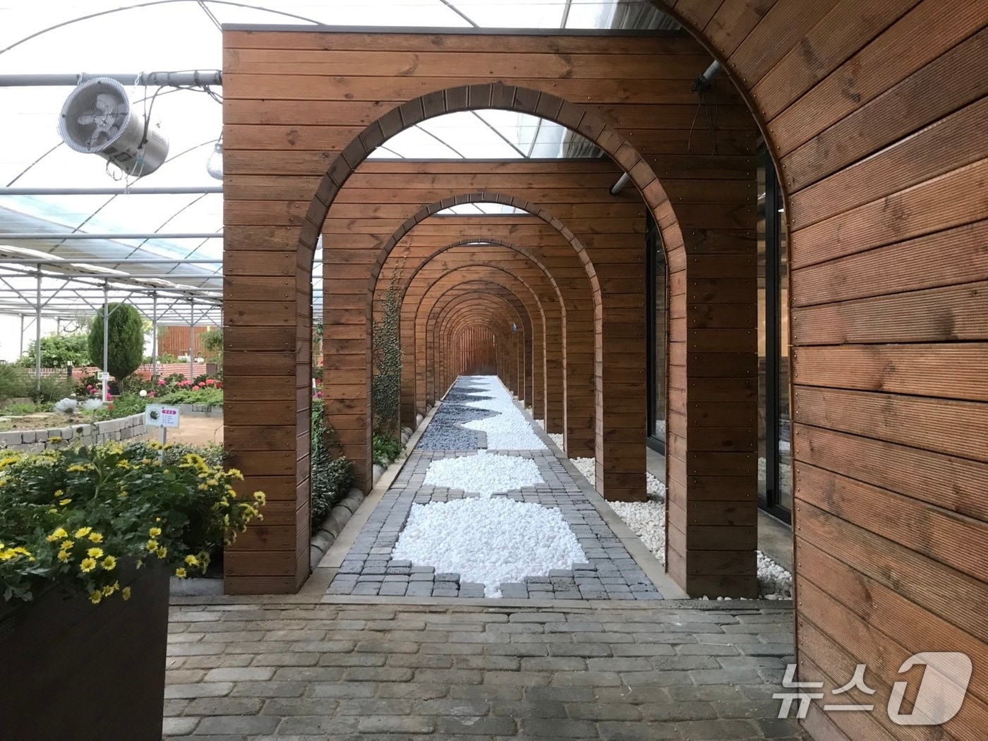 밀양시가 농업기술센터 치유농업시범포에 조성한 맨발 지압길.(밀양시 제공. 재판매 및 DB금지)