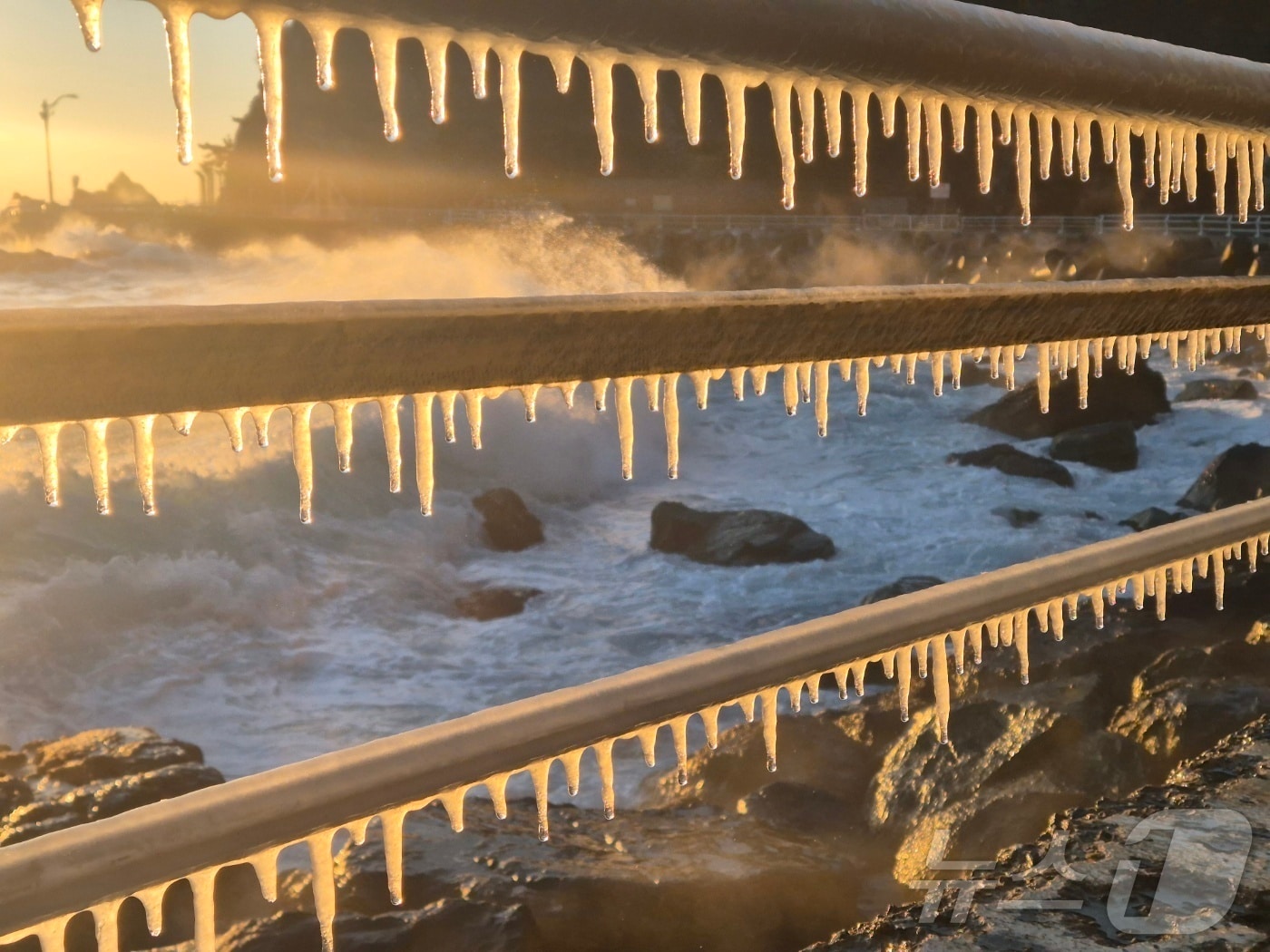 강원 대부분 지역에 한파특보가 발효된 지난 26일 동해안 대표 해안도로인 강릉시 강동면 심곡~금진 구간 헌화로 난간에 고드름이 매달려 있다. 2025.12.26/뉴스1 ⓒ News1 윤왕근 기자