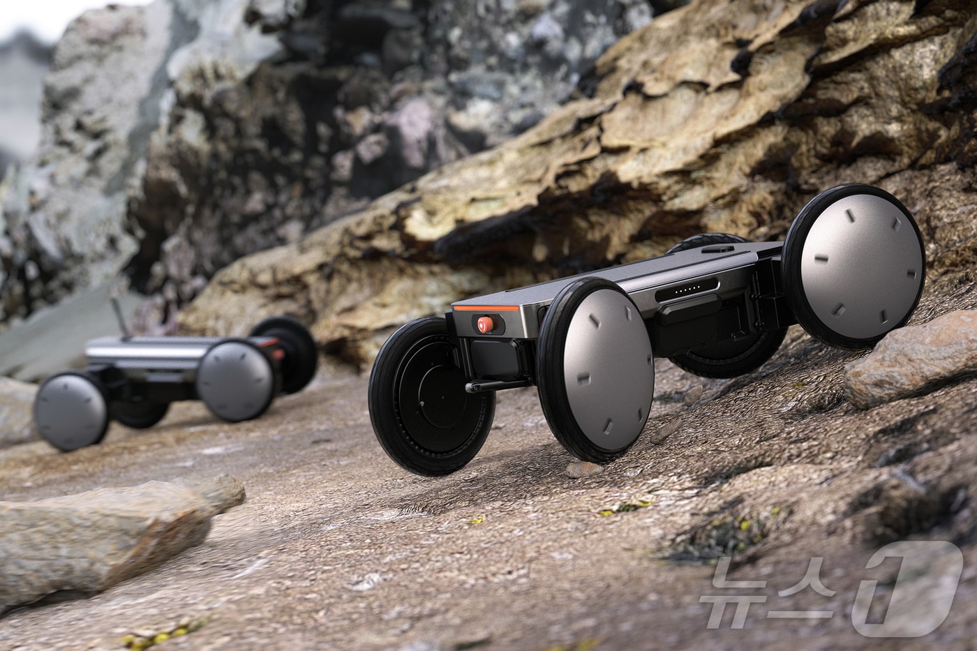 현대자동차·기아는 3일 일본 ‘도쿄 빅 사이트’에서 개최된 ‘일본 국제 로봇 전시회 2025’에서 차세대 자율주행 모빌리티 로봇 플랫폼 ‘모베드(Mobile Eccentric Droid, MobED)’의 양산형 모델을 최초 공개했다고 밝혔다. 사진은 현대차·기아의 차세대 모빌리티 로봇 플랫폼 '모베드(MobED)'가 험난한 지형을 주행하는 모습. (현대차·기아 제공. 재판매 및 DB 금지) 2025.12.3/뉴스1