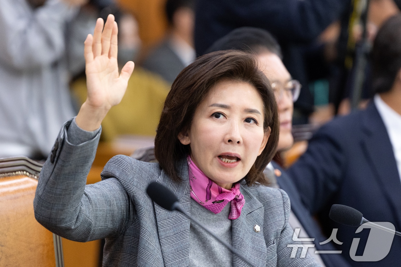 3일 서울 여의도 국회에서 열린 제429회국회(정기회) 법제사법위원회 제16차 전체회의에서 나경원 국민의힘 의원이 의사진행 발언권을 신청하고 있다. 2025.12.3/뉴스1 ⓒ News1 이승배 기자