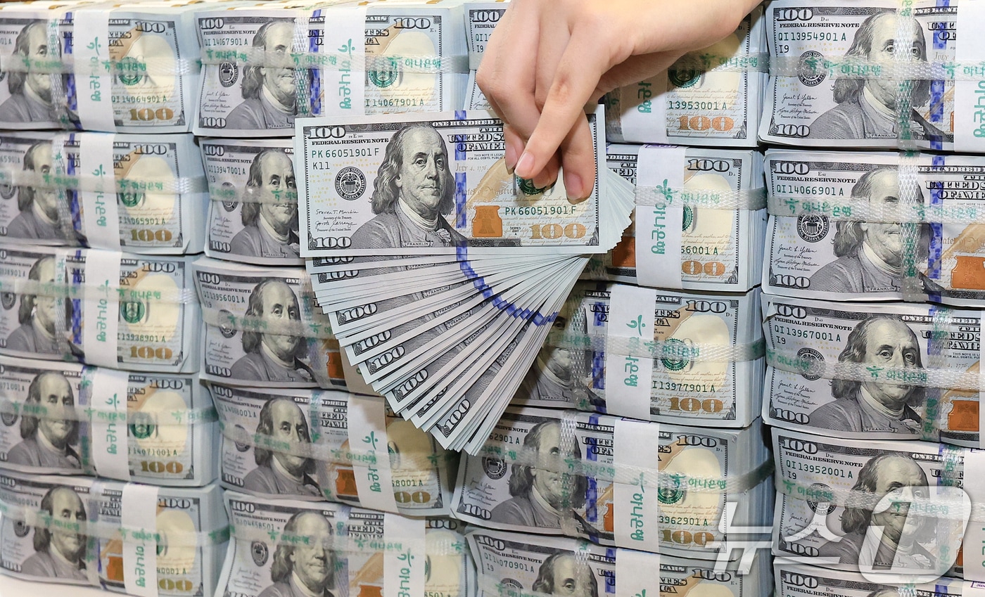 서울 중구 하나은행 위변조대응센터에서 은행 관계자가 달러화를 정리하는 모습. 2025.12.3/뉴스1 ⓒ News1 이호윤 기자