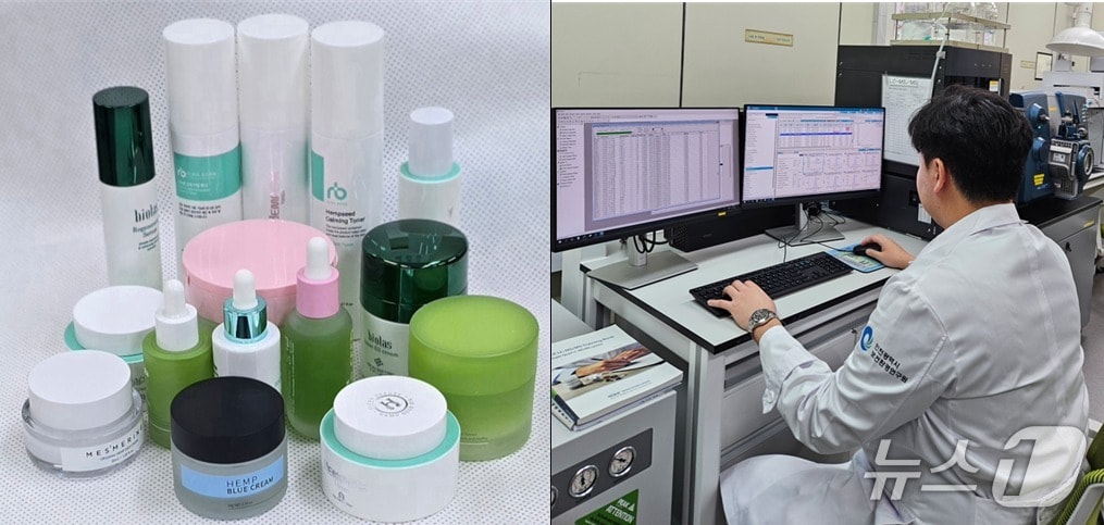 검사 대상 화장품과 검사 장면 (인천시 제공.재판매 및 DB금지)