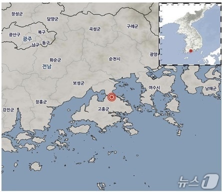 31일 전남 고흥군에서 발생한 지진 위치.(광주지방기상청 제공) 2025.12.31/뉴스1