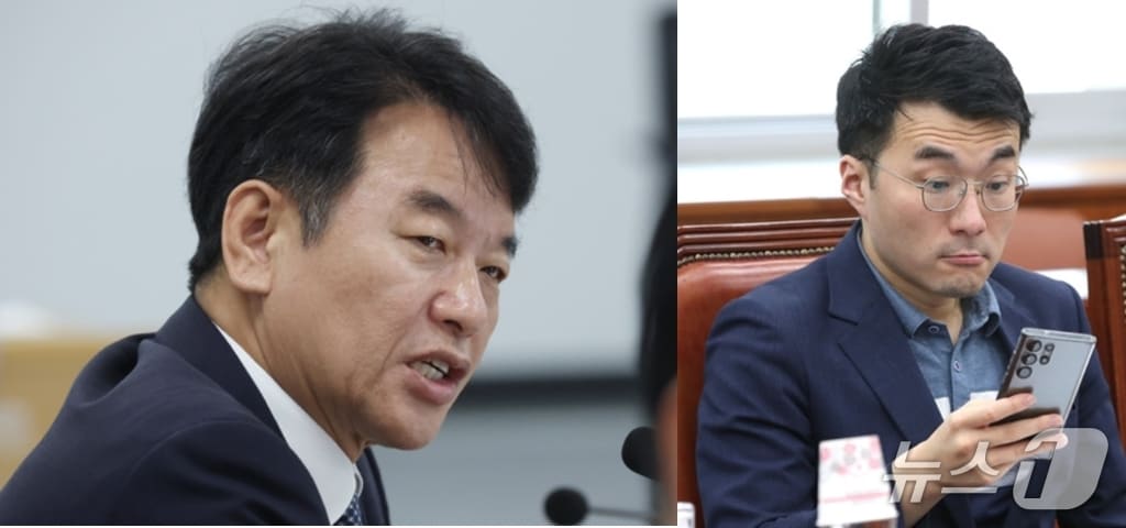 더불어민주당 문진석 의원(왼쪽)과 김남국 대통령실 디지털소통비서관. ⓒ 뉴스1 DB