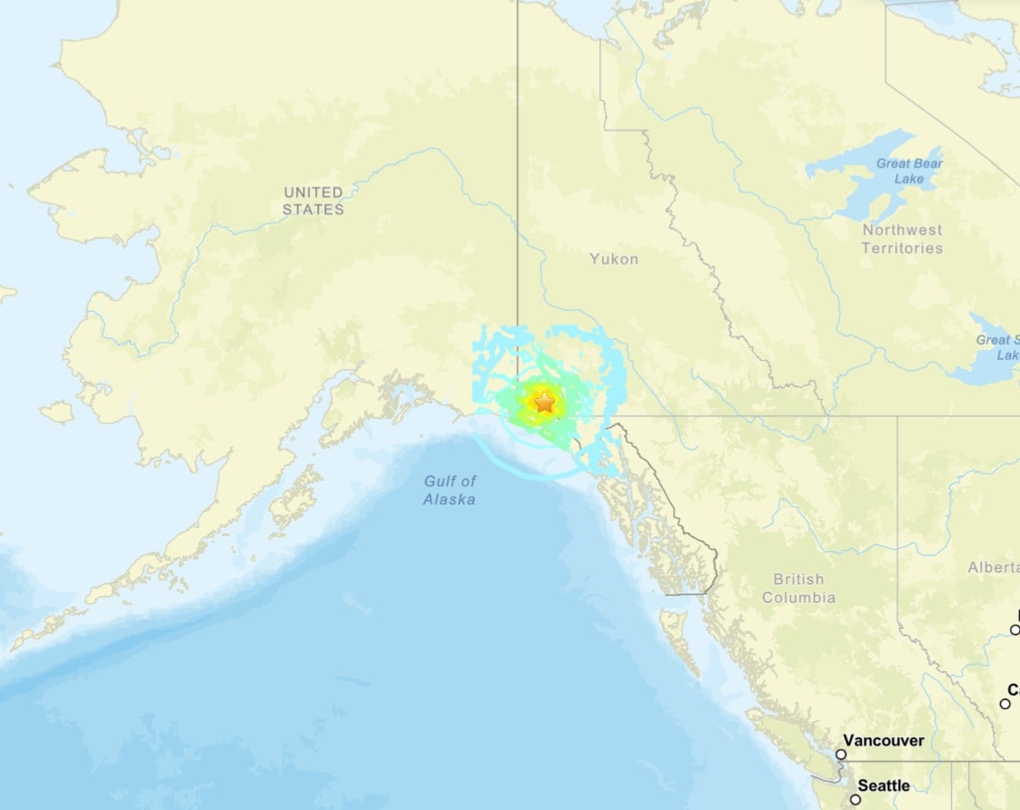 6일(현지시간) 오전 11시 41분쯤 미국 알래스카와 캐나다 국경 지역에서 규모 7.0의 지진이 발생했다. <출처=미국 지질조사국(USGS) 홈페이지 갈무리>