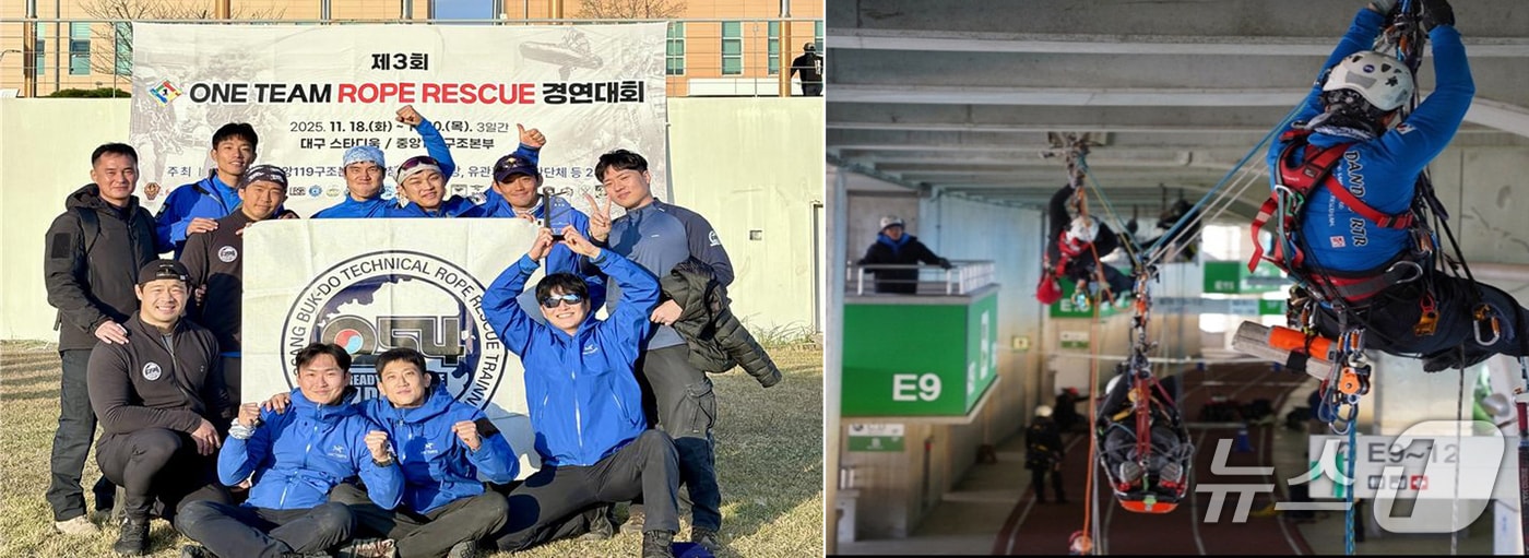 경북 포항북부소방서 구조구급센터 소속 홍영욱 소방장과 이성훈 소방사의 '단디팀'이 제3회 소방청 원팀 로프구조 경연대회에 첫 출전해 준우승을 차지했다. (포항북부소방서 제공, 재판매 및 DB금지) 2025.12.9/뉴스1
