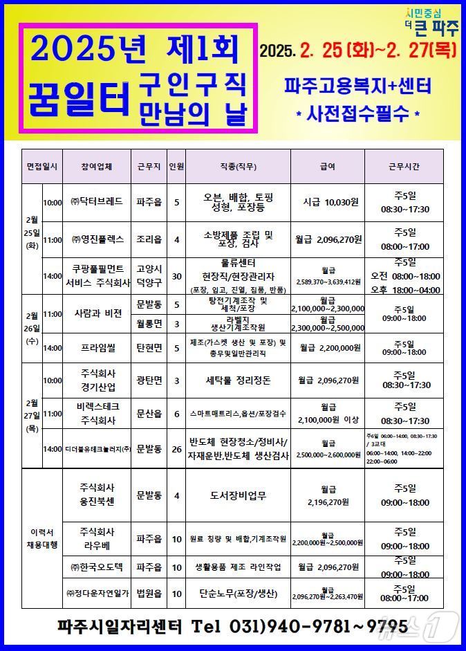 파주시 2025년 제1회 구인 구직 만남의 날 행사 안내문. (파주시 제공)