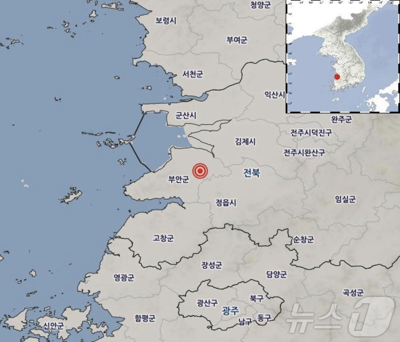 13일 낮 12시 6분께 전북자치도 부안군 남쪽 4km 지점서 2.3 규모의 지진이 발생했다.(기상청 제공. 재판매 및 DB금지) ⓒ News1