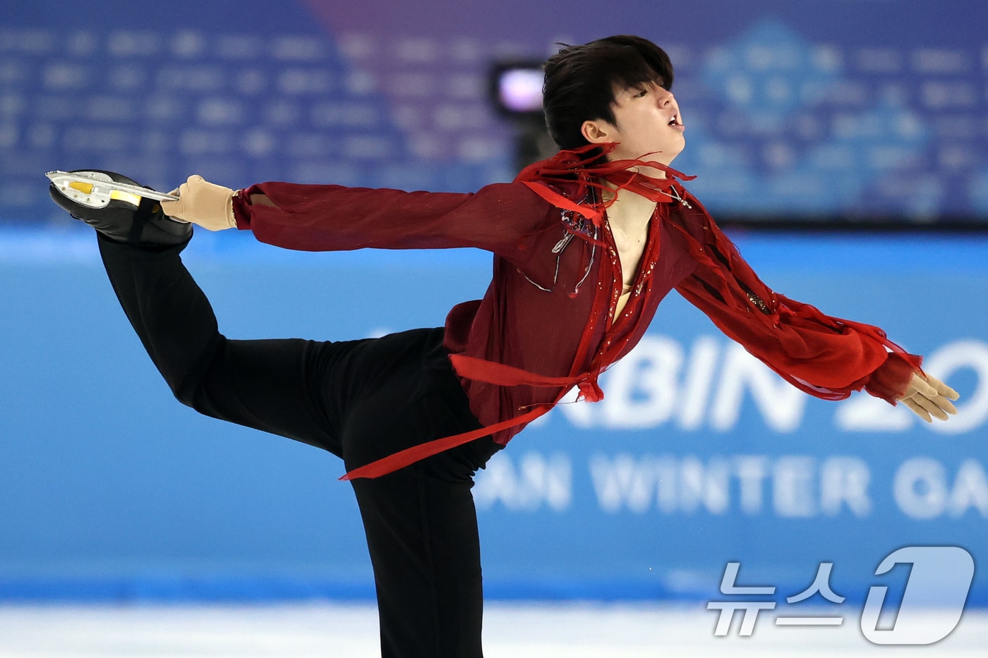 피겨 차준환이 13일 중국 헤이룽장성 하얼빈 빙상훈련센터 다목적홀에서 열린 하얼빈 동계아시안게임 피겨 남자 싱글 프리스케이팅에서 연기를 펼치고 있다. 2025.2.13/뉴스1 ⓒ News1 이승배 기자