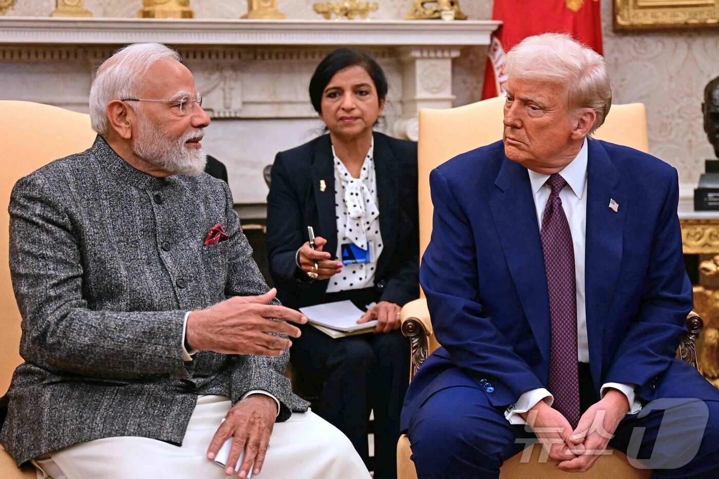 도널드 트럼프 미국 대통령이 13일&#40;현지시간&#41; 워싱턴 백악관에서 나렌드라 모디 인도 총리와 회담을 하고 있다. &lt;자료사진&gt;2025.02.14 ⓒ AFP=뉴스1 ⓒ News1 우동명 기자