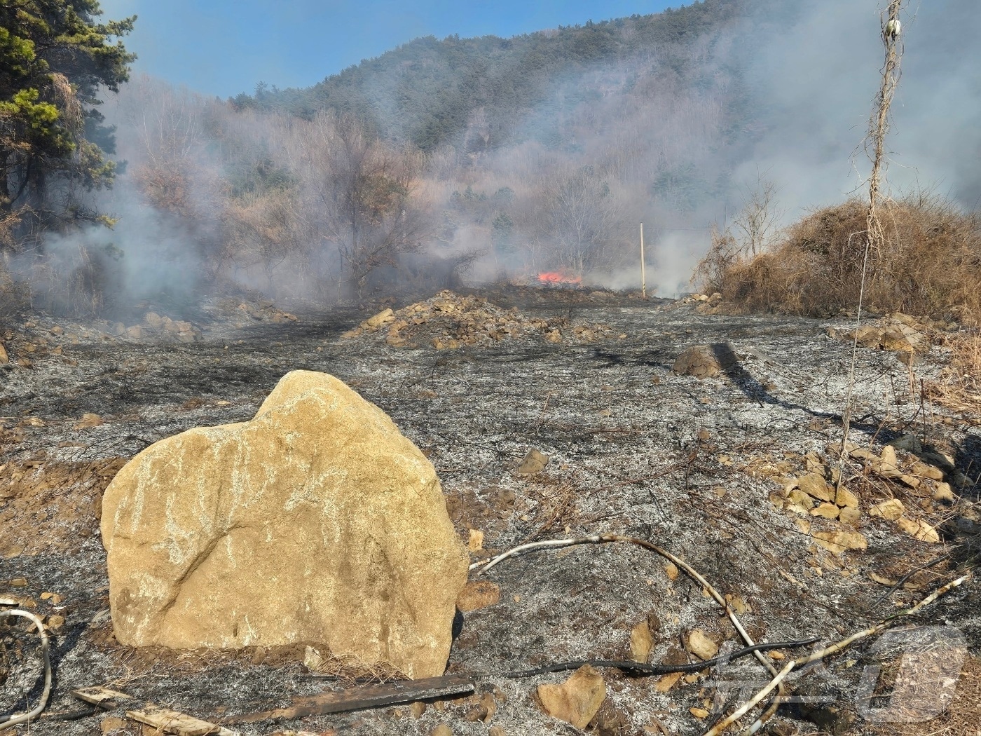 14일 오후 3시 16분쯤 전남 순천시 낙안면 한 야산에서 불이 나 연기가 피어오르고 있다.(산림당국 제공. 재판매 및 DB금지)2025.2.14/뉴스1