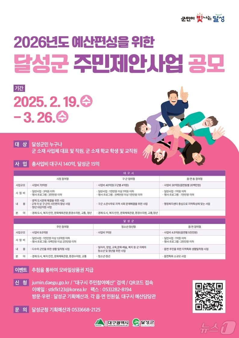 2026년 주민참여 예산 편성 공모 홍보 포스터 (대구 달성군 제공.재판매 및 DB 금지)