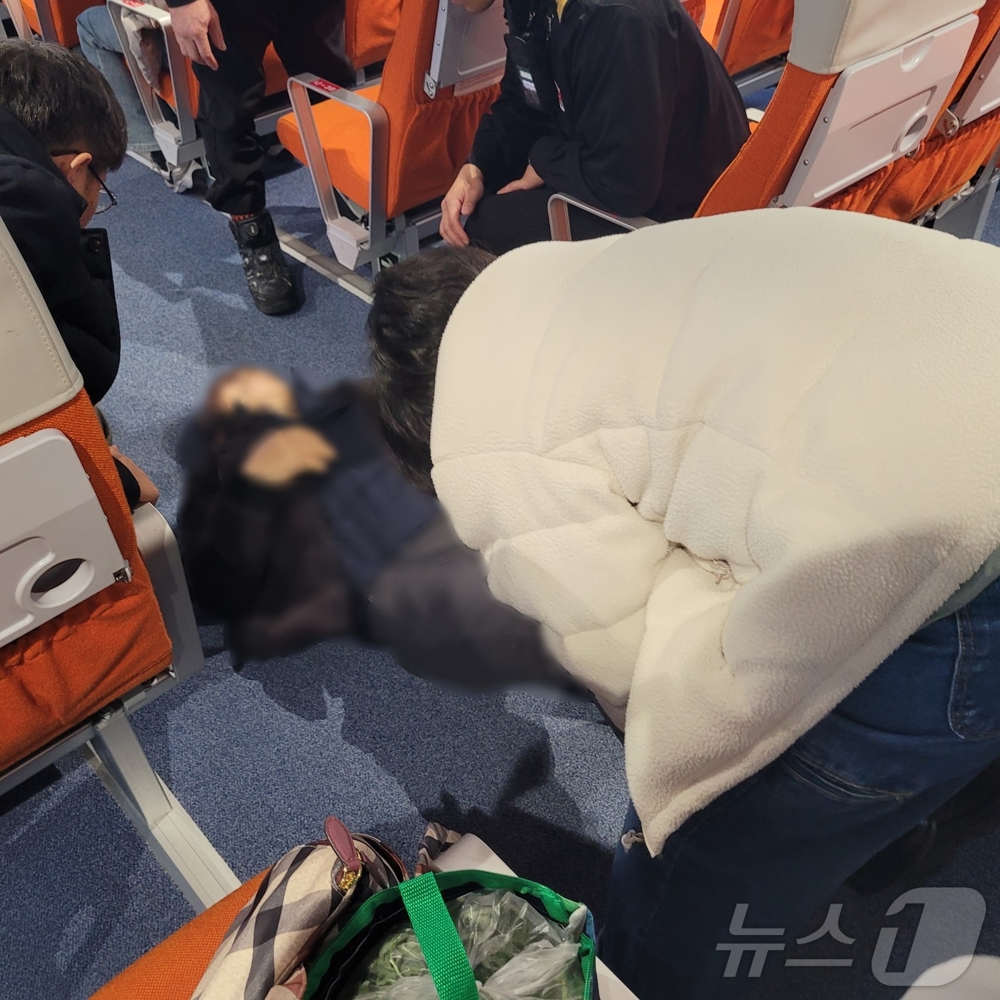 28일 오전 10시 50분쯤 거문도에서 여수로 향하던 여객선 내에서 쓰러진 환자에게 응급처치하는 해경의 모습.(여수해경 제공. 재판매 및 DB금지)2025.2.28/뉴스1