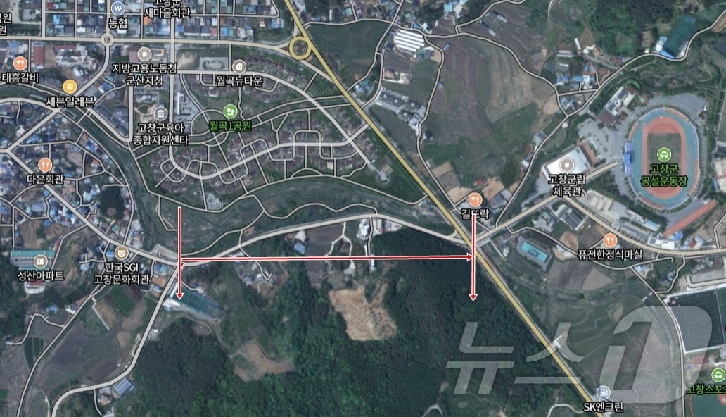고창군 고창읍 노동리 꽃정원~군립체육관 도로 확포장(사진은 네이버 지도 캡쳐)2025.2.3/뉴스1
