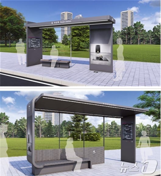 부산시 버스정류장 일반형(사진 위)과 특화형 표준 디자인(부산시청 제공)