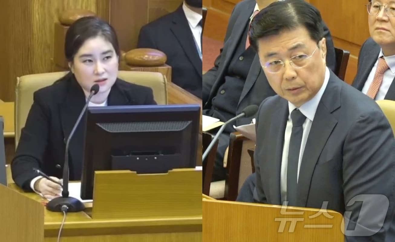 4일 서울 종로구 헌법재판소에서 열린 윤석열 대통령 탄핵심판 5차 변론기일 당시 윤석열 대통령 변호인 김계리 변호사(왼쪽), 홍장원 전 국가정보원 1차장. ⓒ 뉴스1