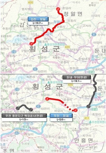 국도 6호선 우천~둔내와 국도 19호선 갑천~청일 2개 노선 .(횡성군 제공)/뉴스1