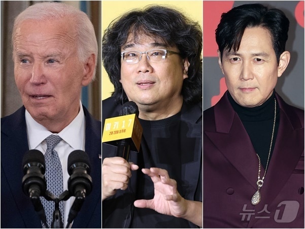 왼쪽부터 조 바이든 미국 前 대통령(AFP=뉴스1), 봉준호 감독, 이정재 / 뉴스1 DB