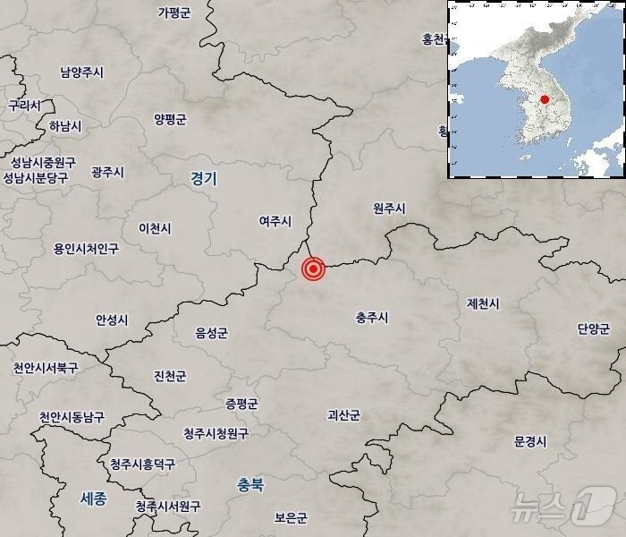 충북 충주시 북서쪽 22㎞ 지점 지진.(뉴스1 DB)