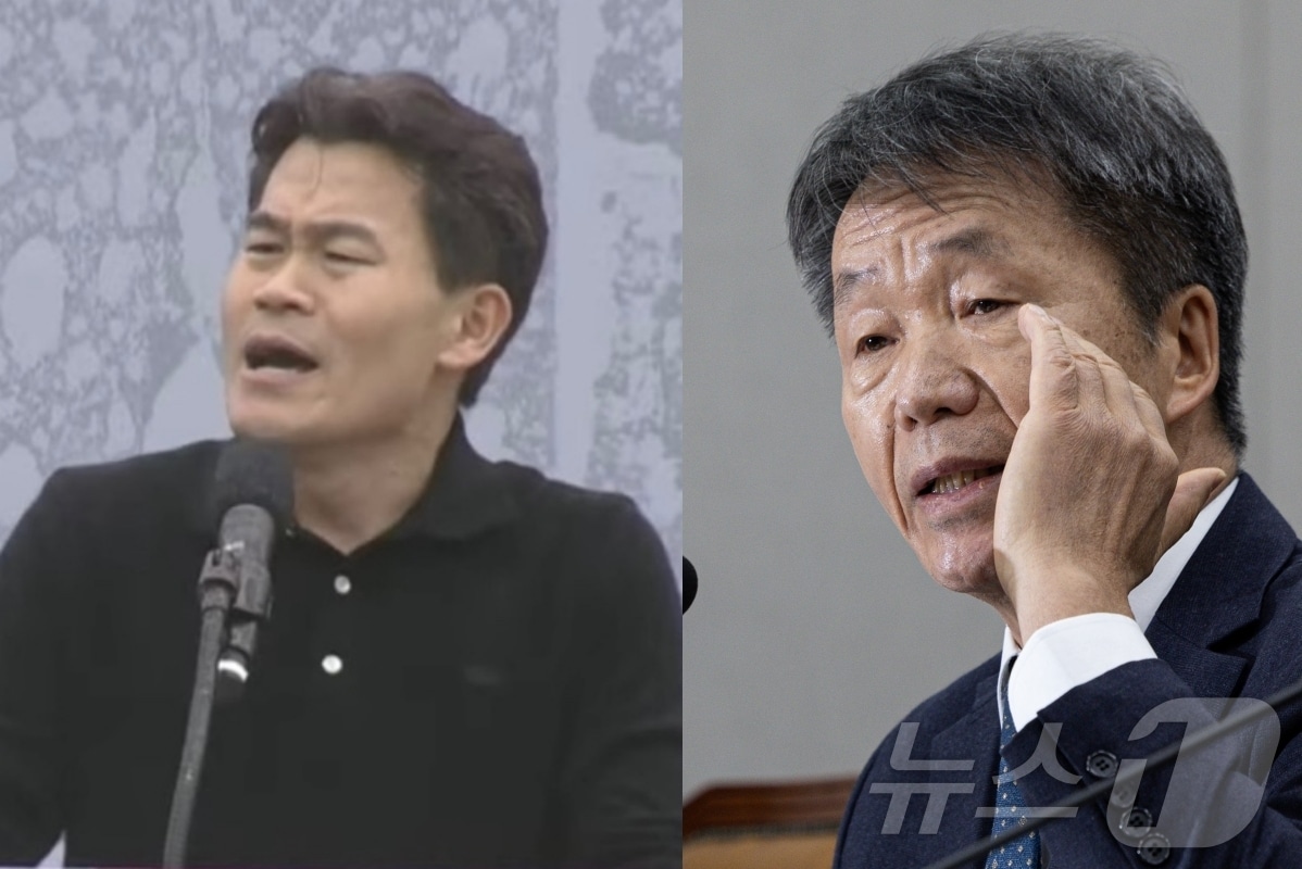 한국사 강사 전한길(왼쪽), 김용원 인권위원회 상임위원. ⓒ 뉴스1