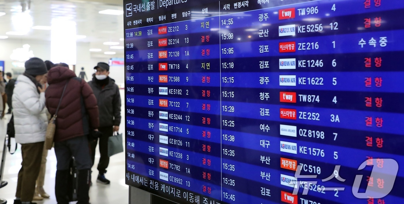 제주국제공항 항공기 운항 현황판. 2025.2.7/뉴스1 ⓒ News1 고동명 기자