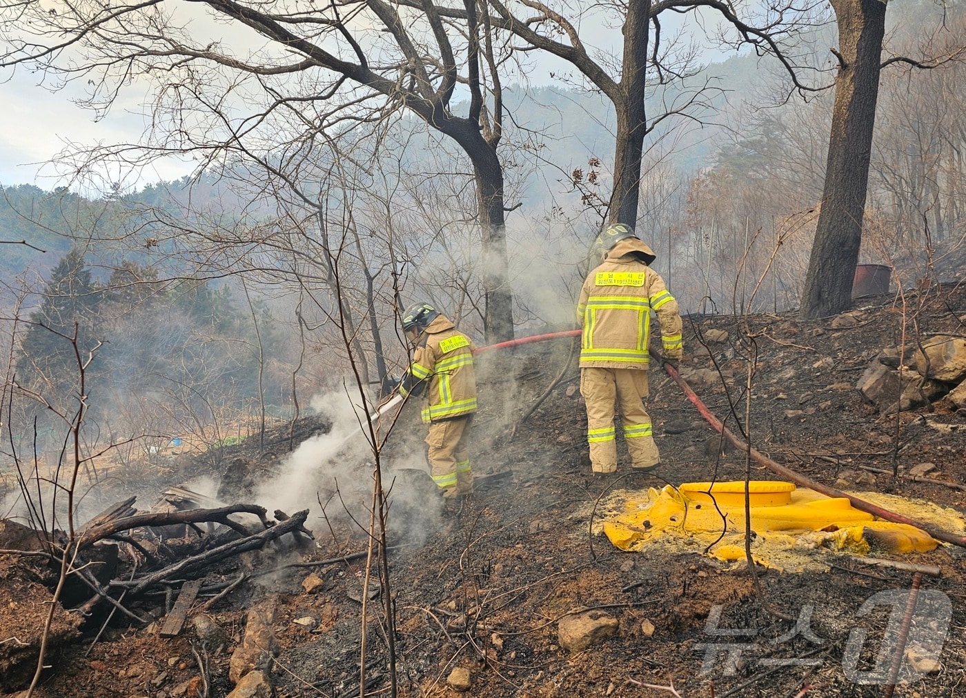 진화 작업을 벌이고 있는 소방대원들.(경남소방본부 제공. 재판매 및 DB금지.)