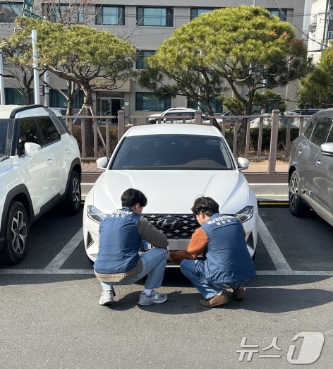 파주시 관계자들이 체납차량의 번호판을 영치하고 있다. (파주시 제공, 재판매 및 DB금지)