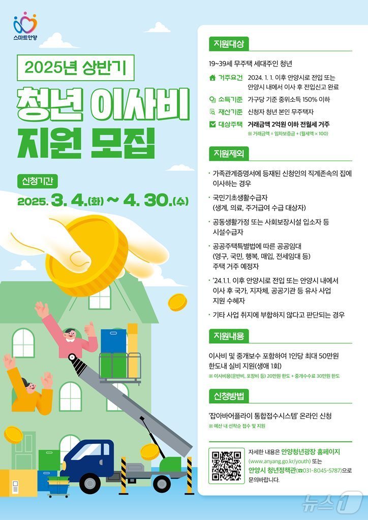 경기 안양시가 청년 가구 이사비용을 최대 50만원까지 지원하는 사업을 지난해에 이어 올해도 시행한다.(안양시 제공. 재판매 및 DB금지)/뉴스1