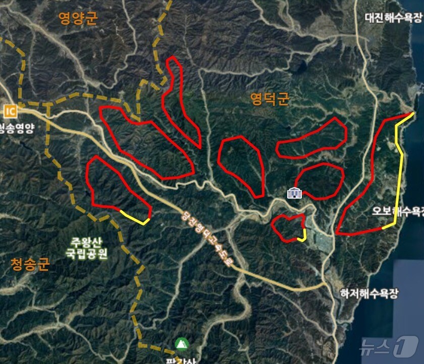 27일 오전 6시 기준 영덕군 산불 상황도(산림청 제공. 재판매 및 DB 금지)2025.3.27/뉴스1