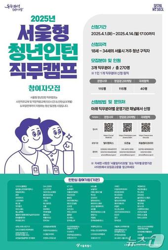  2025년 서울형 청년인턴 직무캠프 참여자 모집 포스터. 