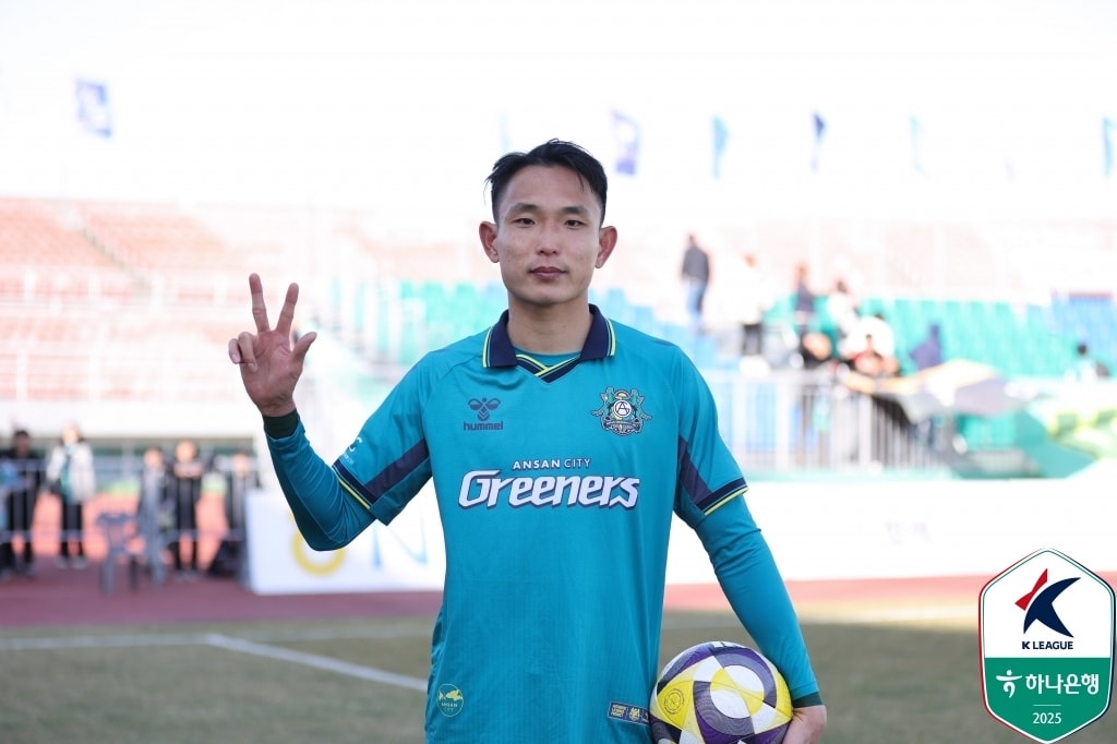 2025년 K리그1, 2 통틀어서 첫 해트트릭을 달성한 안산 그리너스 김현태. (한국프로축구연맹 제공)