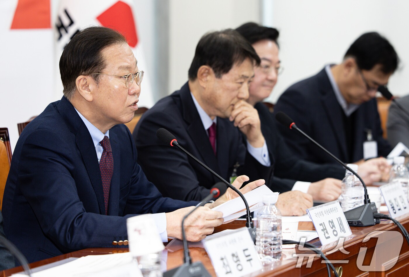 권영세 국민의힘 비상대책위원장이 31일 오전 서울 여의도 국회에서 열린 국민의힘·케이블TV 업계 간담회에서 발언을 하고 있다. 2025.3.31/뉴스1 ⓒ News1 이재명 기자