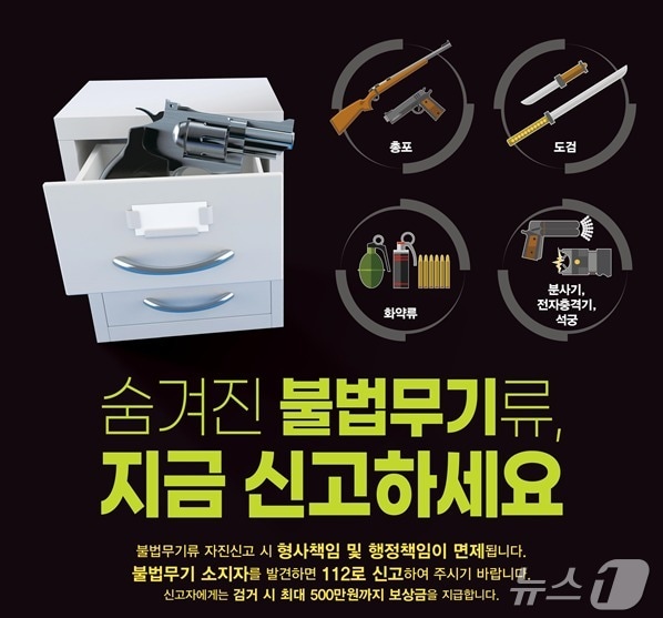 울산경찰청이 4월 한 달간 '1차 불법 무기류 자진신고 기간'을 운영한다.(울산경찰청제공. 재판매 및 DB 금지)