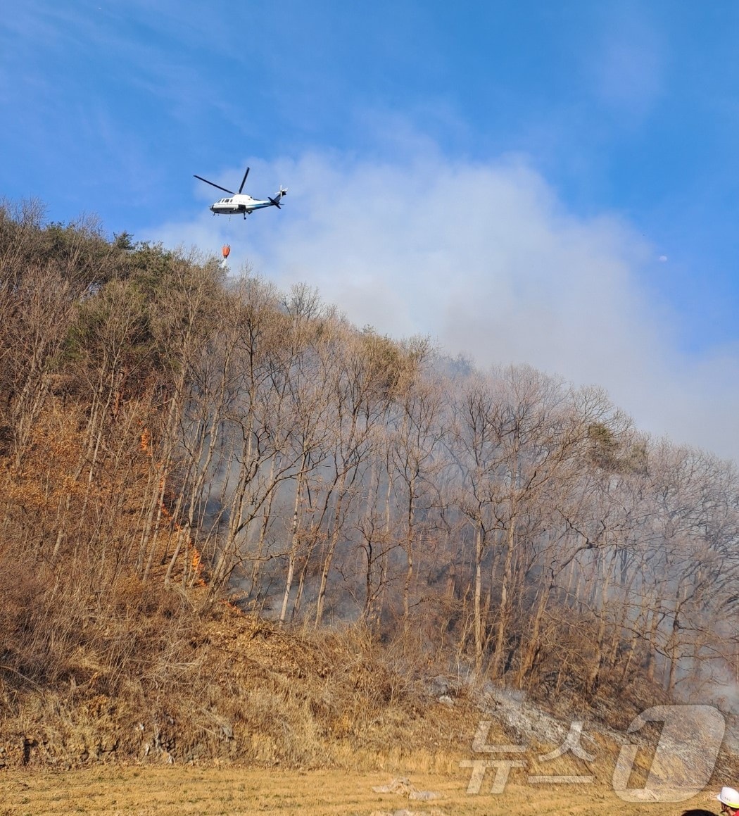 9일 옥천군 청성면 양저리의 한 야산에서 발생한 산불.(옥천소방서제공. 재판매 및 DB금지) /뉴스1 